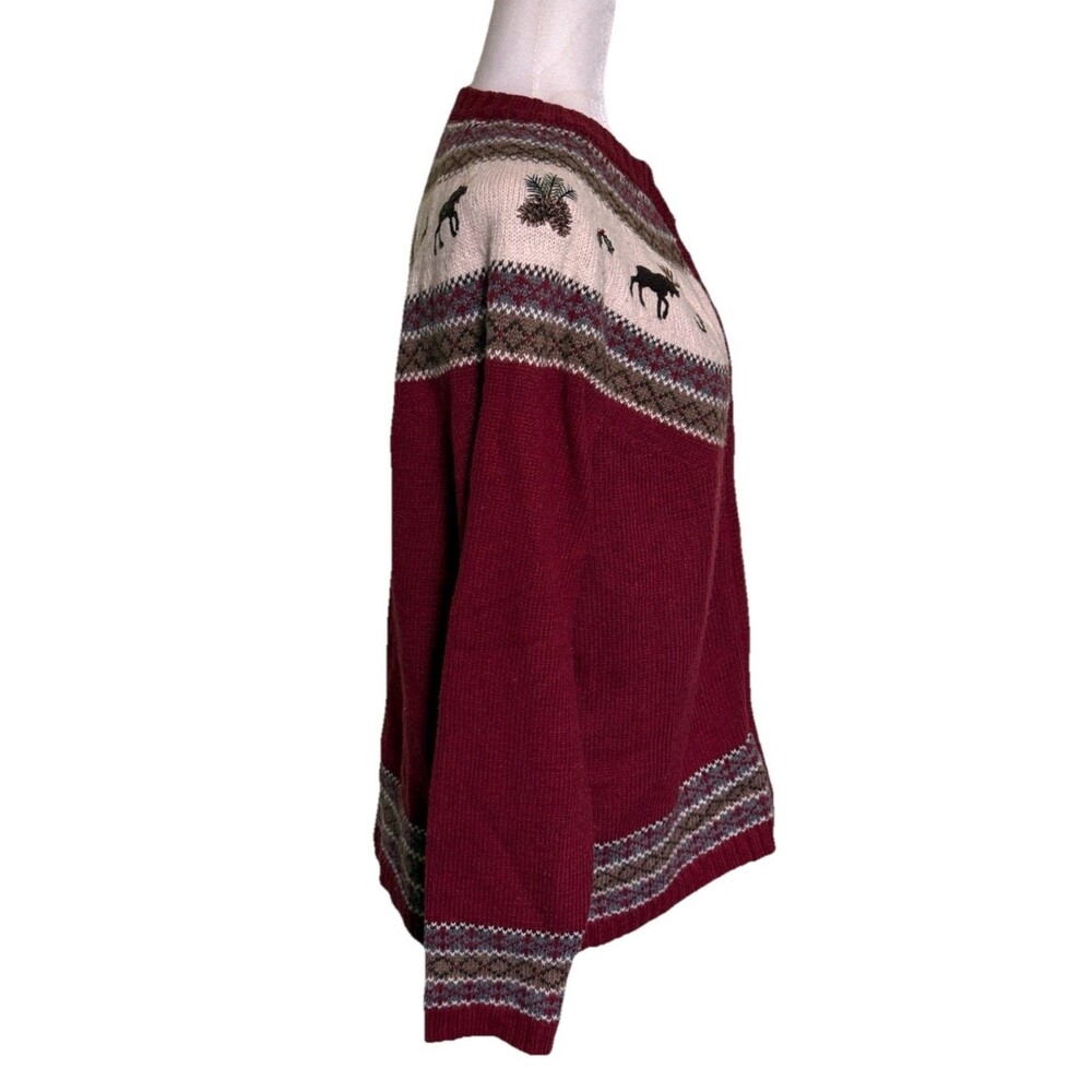 croft & barrow Burgundy Zip Front Fair Isle Cardigan Sweater - Picture 3 of 5
